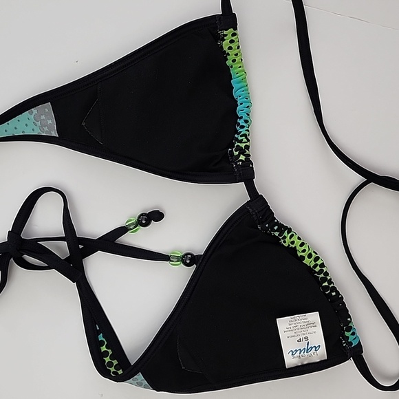 ⭐️3/ $30⭐️ La Vie en Rose Aqua Halter Bikini Top Blue Green Black Size Small - Picture 5 of 8